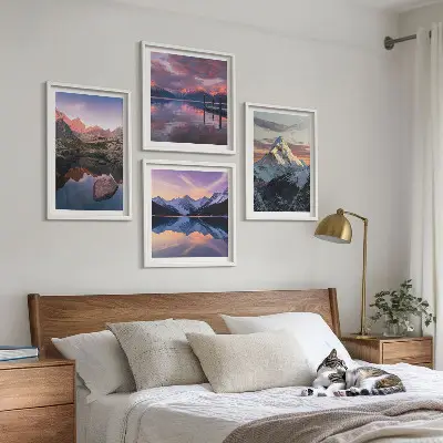 Composição de quadros com paisagens montanhosas ao fundo