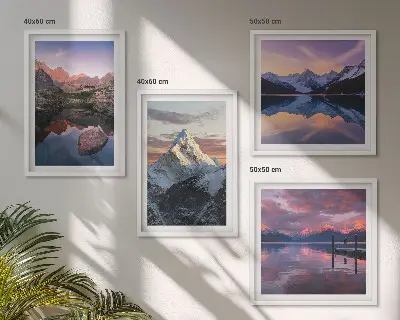 Composição de quadros com paisagens montanhosas ao fundo