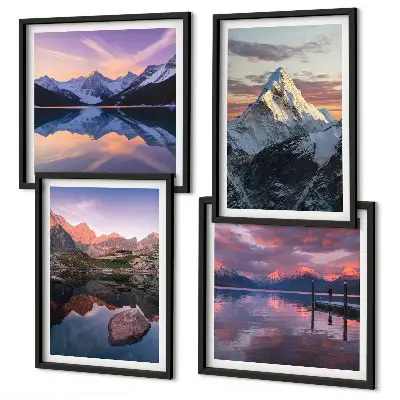 Composição de quadros com paisagens montanhosas ao fundo