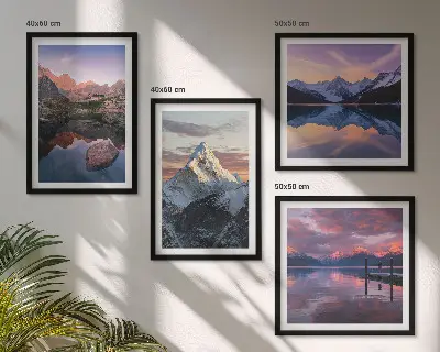 Composição de quadros com paisagens montanhosas ao fundo