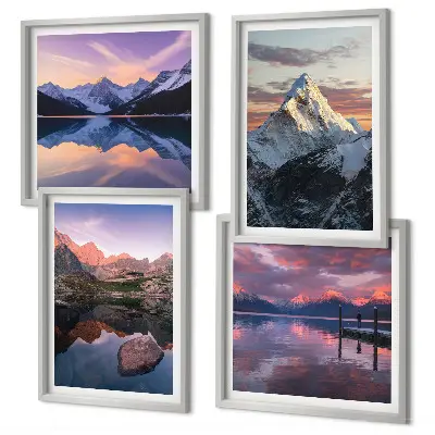 Composição de quadros com paisagens montanhosas ao fundo
