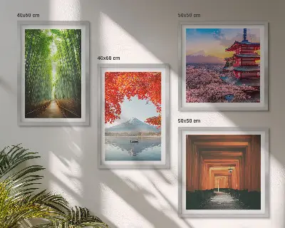 Políptico com moldura floresta de bambus com torii no Japão