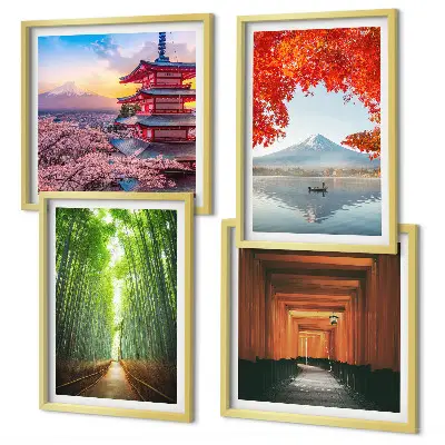 Políptico com moldura floresta de bambus com torii no Japão
