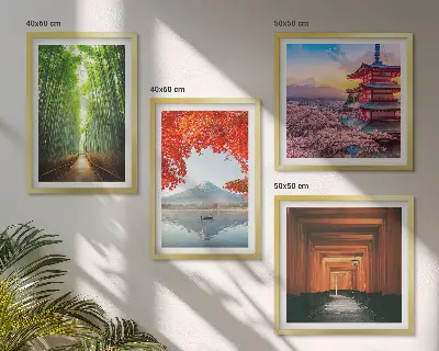 Políptico com moldura floresta de bambus com torii no Japão