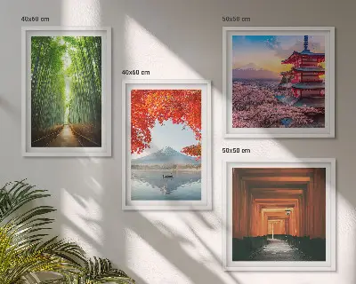 Políptico com moldura floresta de bambus com torii no Japão