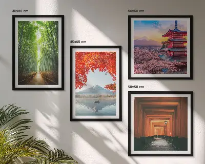 Políptico com moldura floresta de bambus com torii no Japão