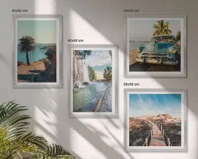 Composição de quadros paisagem de cachoeira com palmeiras em férias