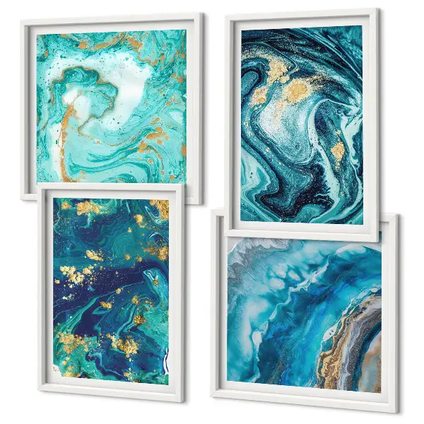 Políptico de pintura decorativa abstrata com moldura