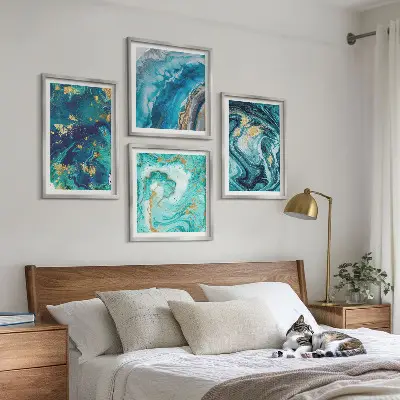 Políptico de pintura decorativa abstrata com moldura