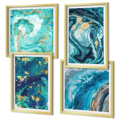 Políptico de pintura decorativa abstrata com moldura