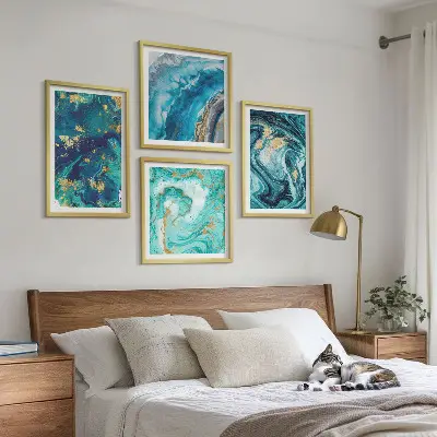 Políptico de pintura decorativa abstrata com moldura