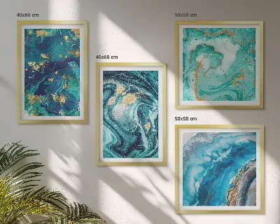 Políptico de pintura decorativa abstrata com moldura