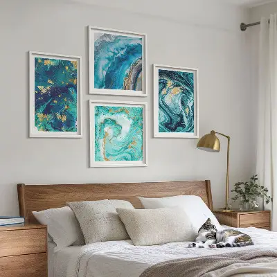 Políptico de pintura decorativa abstrata com moldura