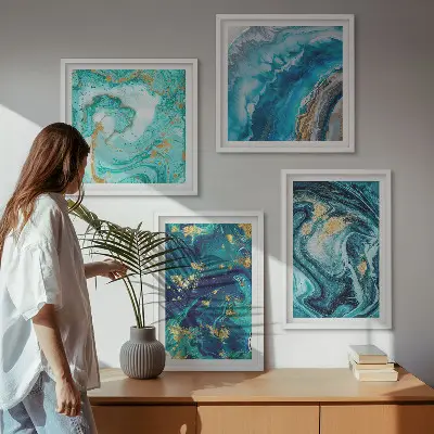 Políptico de pintura decorativa abstrata com moldura