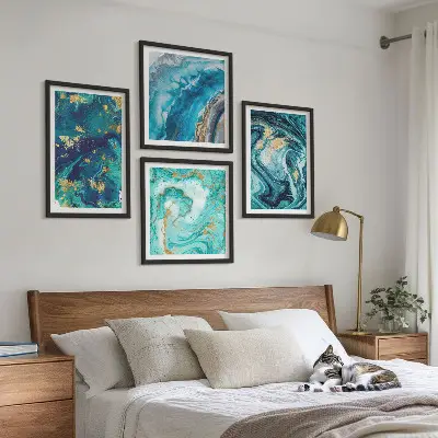 Políptico de pintura decorativa abstrata com moldura
