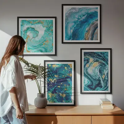 Políptico de pintura decorativa abstrata com moldura