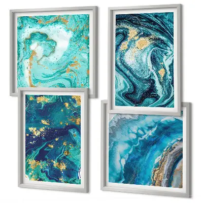 Políptico de pintura decorativa abstrata com moldura