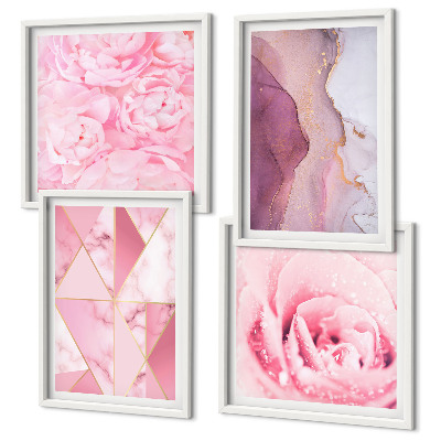 Composição de quadros Peônias geométricas rosa