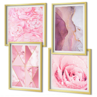 Composição de quadros Peônias geométricas rosa