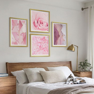 Composição de quadros Peônias geométricas rosa