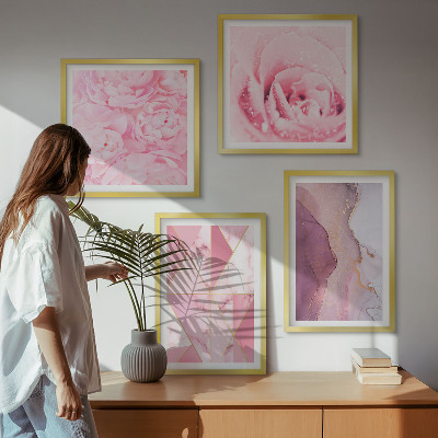 Composição de quadros Peônias geométricas rosa