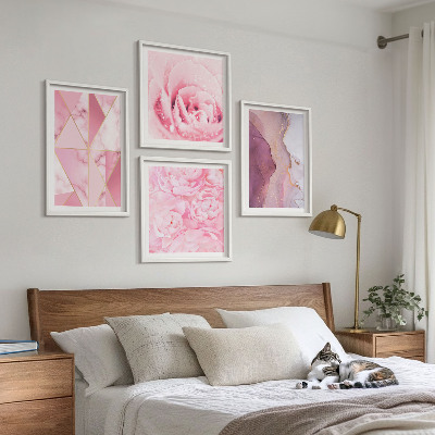 Composição de quadros Peônias geométricas rosa