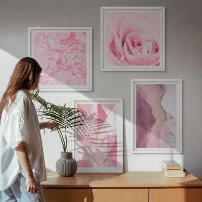 Composição de quadros Peônias geométricas rosa