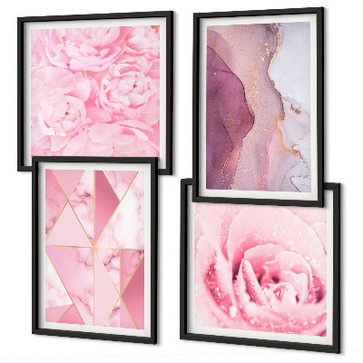 Composição de quadros Peônias geométricas rosa