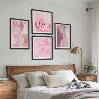 Composição de quadros Peônias geométricas rosa