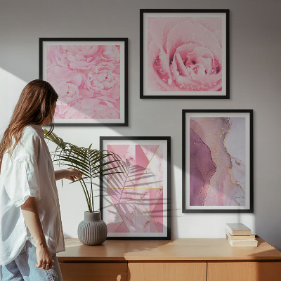 Composição de quadros Peônias geométricas rosa