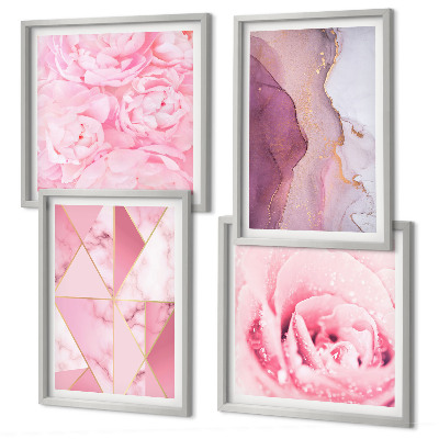 Composição de quadros Peônias geométricas rosa