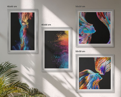 Conjunto de 4 quadros com moldura abstrações coloridas de rostos e formas