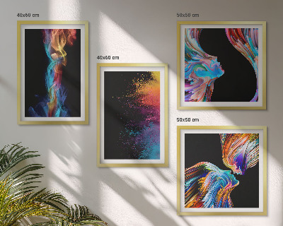 Conjunto de 4 quadros com moldura abstrações coloridas de rostos e formas