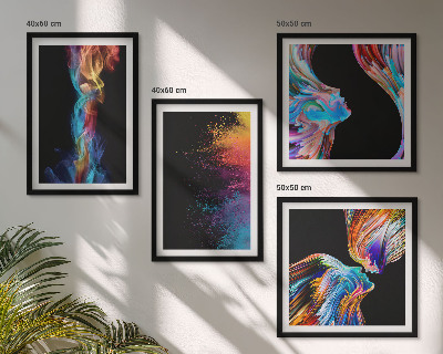 Conjunto de 4 quadros com moldura abstrações coloridas de rostos e formas