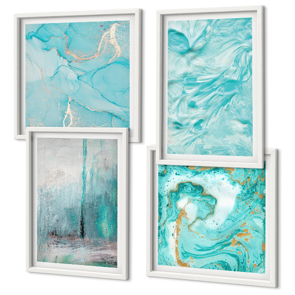 Políptico com moldura Padrões abstratos em tons de azul