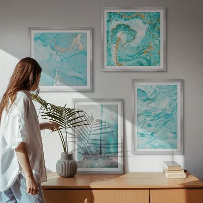 Políptico com moldura Padrões abstratos em tons de azul