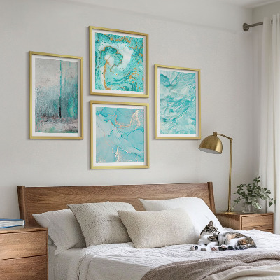 Políptico com moldura Padrões abstratos em tons de azul