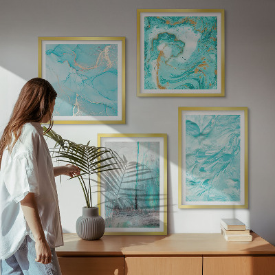 Políptico com moldura Padrões abstratos em tons de azul