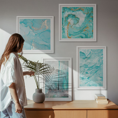 Políptico com moldura Padrões abstratos em tons de azul