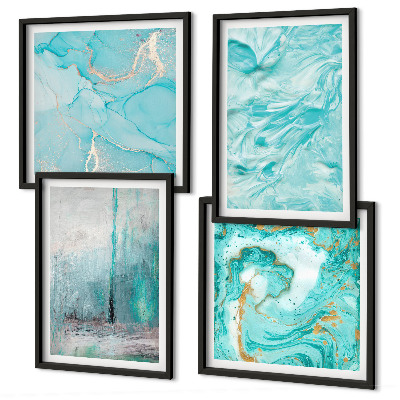 Políptico com moldura Padrões abstratos em tons de azul