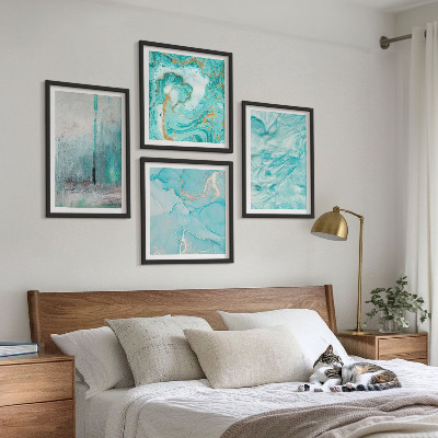 Políptico com moldura Padrões abstratos em tons de azul