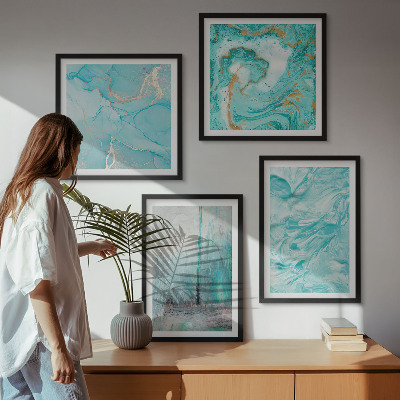 Políptico com moldura Padrões abstratos em tons de azul