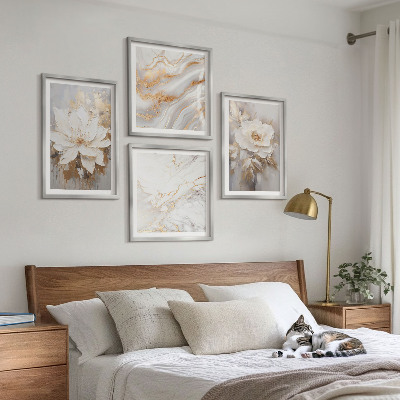 Composição de quadros Flores em fundo claro com padrões de mármore
