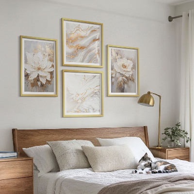 Composição de quadros Flores em fundo claro com padrões de mármore