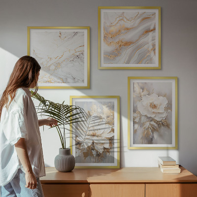 Composição de quadros Flores em fundo claro com padrões de mármore