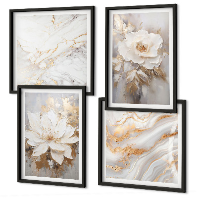 Composição de quadros Flores em fundo claro com padrões de mármore
