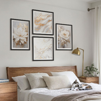 Composição de quadros Flores em fundo claro com padrões de mármore