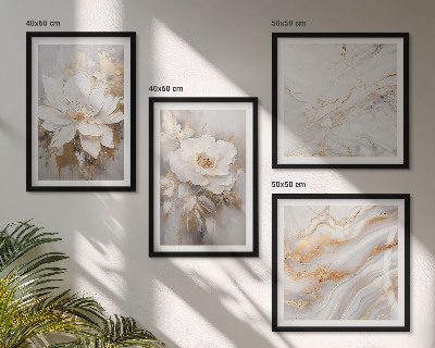 Composição de quadros Flores em fundo claro com padrões de mármore