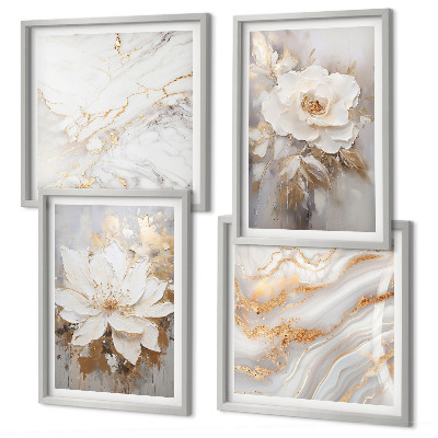 Composição de quadros Flores em fundo claro com padrões de mármore