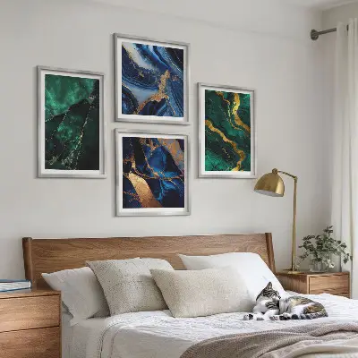 Conjunto de 4 quadros com moldura com estampas de padrões elegantes em pedras
